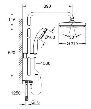 Grohe New Tempesta Tepe Duşlu ve El Duşlu Duş Sistemi Krom - 26381001 - Thumbnail