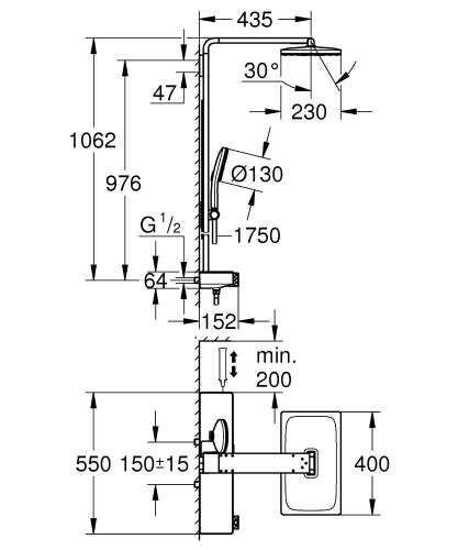 Grohe Rainshower Aqua Pure Duvara Monte Termostatik Bataryalı Duş Sistemi Krom - 1009610000 - Thumbnail