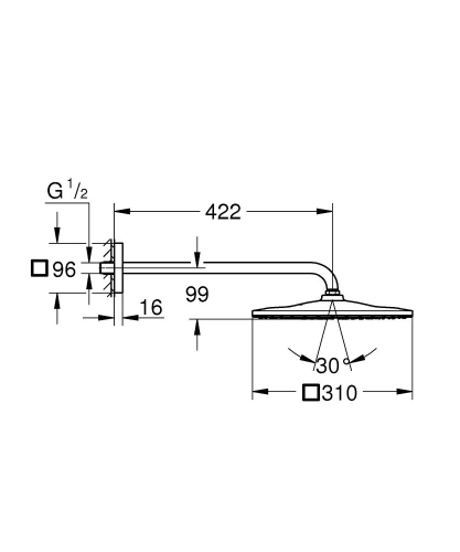 Grohe Rainshower Mono 310 cube Tepe Duşu Seti 422 mm, 1 akışlı- 26564000 - Thumbnail