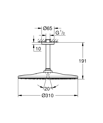 Grohe Rainshower Mono 310 Tepe Duşu Set 422 Mm, 1 Akışlı Mat Siyah - 22122KF0 - Thumbnail