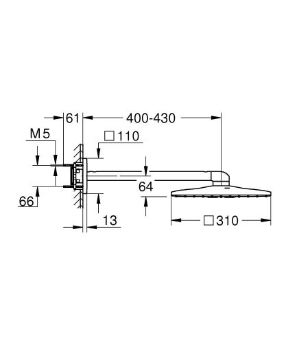 Grohe Rainshower Smartactive 310 Cube Tepe Duşu Seti 430 Mm, 2 Akışlı Hard Graphite - 26479A00 - Thumbnail