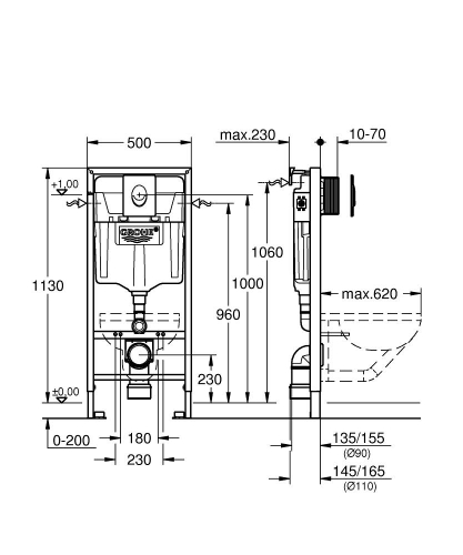 Grohe Rapid Sl 3'Ü 1 Arada Wc Gömme Rezervuar Seti, 1.13 M Montaj Yüksekliği - 38721001 - Thumbnail