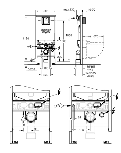 Grohe Rapid SLX 3'ü 1 arada Gömme Rezervuar Pnömatik Alçıpan Tipi 13 cm - 39598000 - Thumbnail