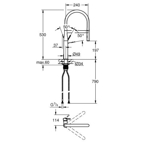 Grohe Spiralli Eviye Bataryası Essence SuperSteel / Siyah - 30294DC0 - Thumbnail