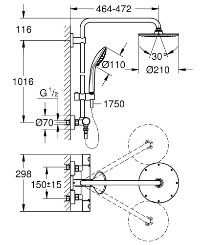 Grohe Euphoria System 260 Duvara Monte Termostatik Bataryalı Duş Sistemi-26383000 - Thumbnail