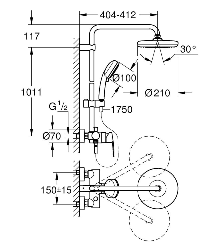 Grohe Tempesta Cosmo. System 210 Duvara Monte Tek Kumandalı Bataryalı Duş Sistemi-26224001 - Thumbnail