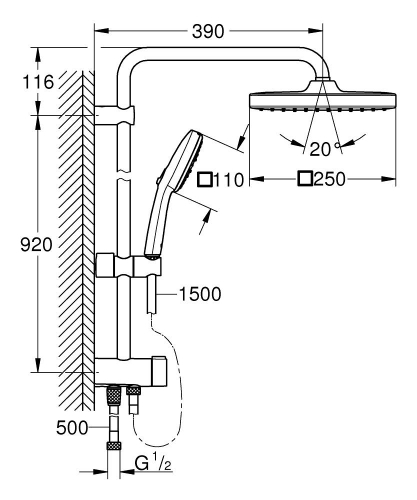 Grohe Tempesta Cosmopolitan System 250 Cube Duvar Bağlantılı, Divertörlü Duş Sistemi - 26694001 - Thumbnail