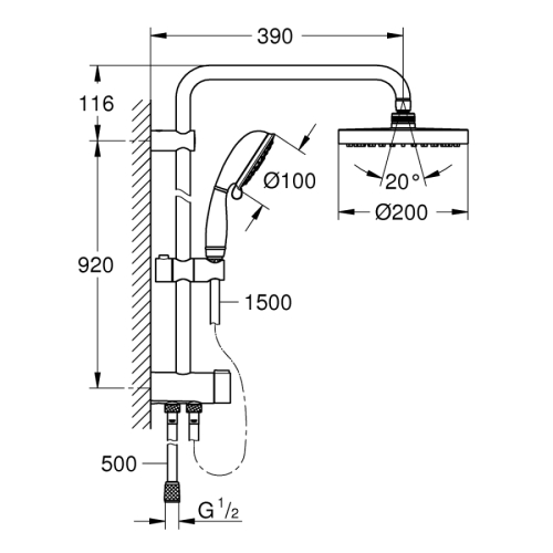 Grohe Tempesta Rustic Sistem 200 Duvar Bağlantılı, Divertörlü Duş Sistemi - 26454001 - Thumbnail