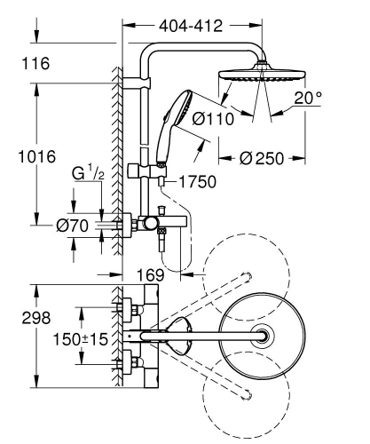 Grohe Tempesta System 250 Cube Duvara Monte Termostatik Bataryalı Duş Sistemi - 26691001 - Thumbnail