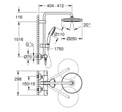 Grohe Tempesta System 250 Duvara Monte Termostatik Bataryalı Duş Sistemi Krom - 26670001 - Thumbnail