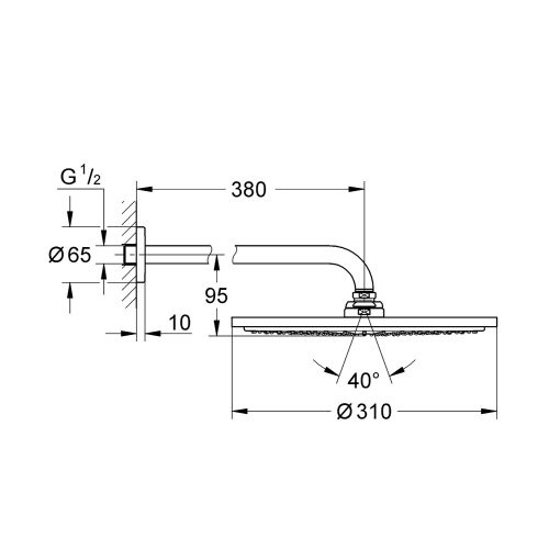 Grohe Tepe Duşu 31 cm + Duv.Dirsek 38 cm Super Steel - 26066DC0 - Thumbnail