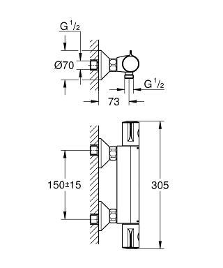 Grohe Grohtherm 800 Termostatik Duş Bataryası - 34558000 - Thumbnail