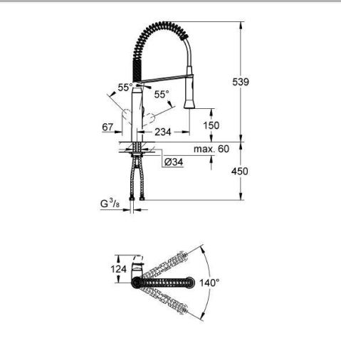 Grohe Eviye Bataryası Spiralli 2Fonk Profesyonel K7 Krom-31379000 - Thumbnail