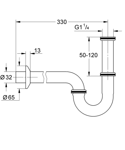 Grohe Lavabo Sifon altı esi 330 mm - 28961000 - Thumbnail