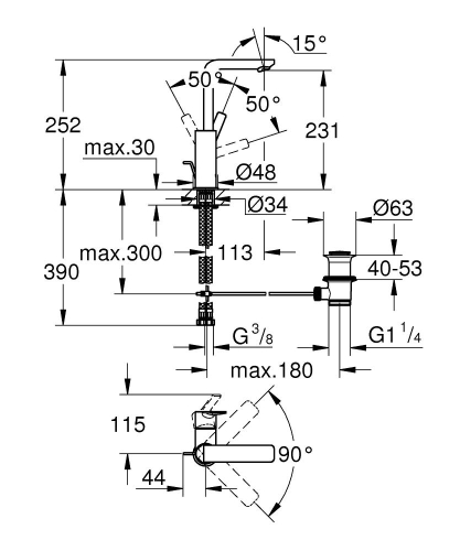 Grohe Lavabo Bataryası Lineare L-Boyut Krom - 23296001 - Thumbnail