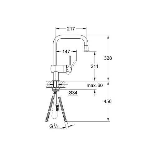 Grohe Eviye Bataryası Spiralli Tek Akışlı Minta Krom - 32067000 - Thumbnail