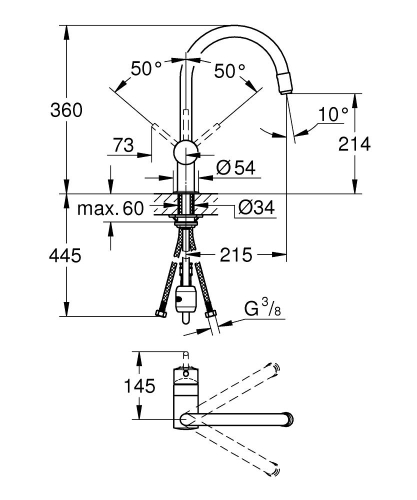 Grohe Eviye Bataryası Spiralli Tek Akışlı Minta Krom - 3291800E - Thumbnail