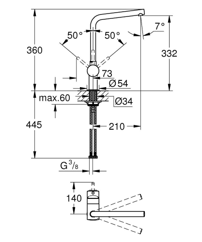 Grohe Eviye Bataryası Döner Borulu Minta Krom- 31375000 - Thumbnail