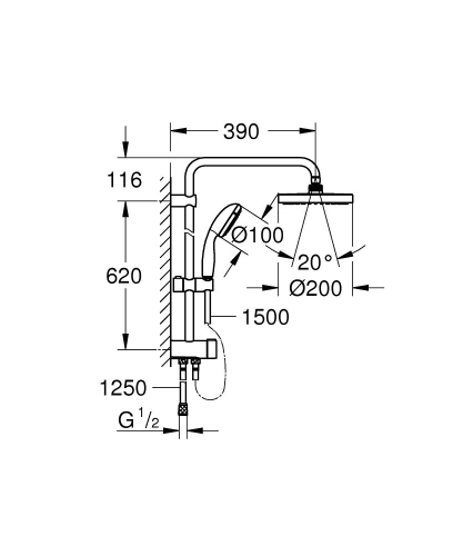 Grohe New Tempesta Sistem 200 Duvar Bağlantılı, Divertörlü Duş Sistemi - 27389002 - Thumbnail