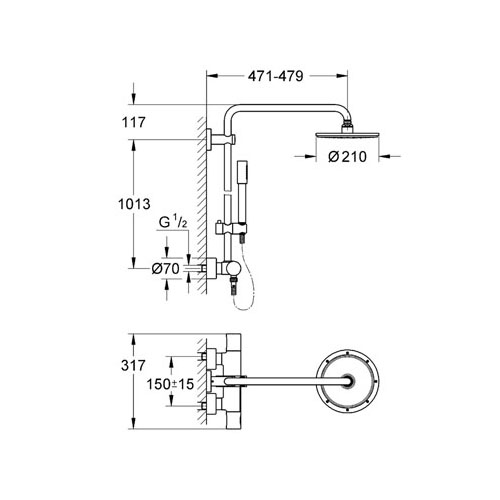 Grohe Rainshower® Duvara Monte Termostatik Duş Bataryalı Duş Sistemi - 27032001 - Thumbnail