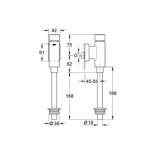 Grohe Rondo Basmalı Mekanik Pisuar Yıkama Sistemi Üstten Görünür Girişli - 37342000 - Thumbnail