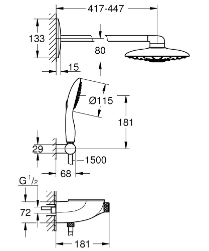 Grohe Rainshower System Smartcontrol Duo 360 Termostatik Yarı Ankastre Duş Bataryası 26443000 - Thumbnail