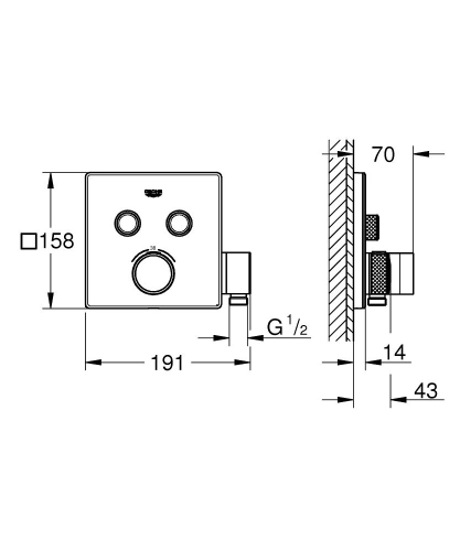 Grohe Grohtherm Smartcontrol Çift Yönlü, El Duş Çıkışlı Ankastre Termostatik Duş Bataryası - 29125000 - Thumbnail