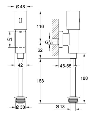 Grohe Fotoselli Pisuar Valfi Üst. Görünür Girişli Pilli 37421000 - Thumbnail