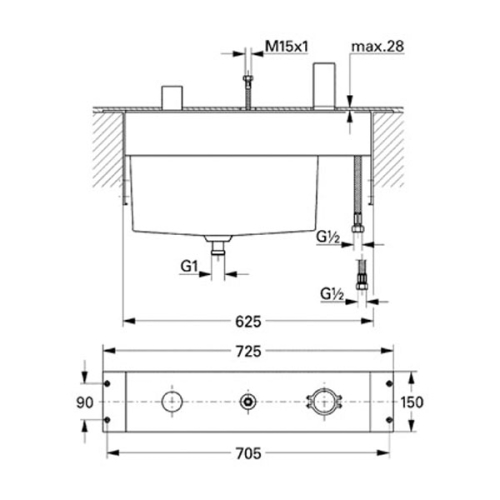 Grohe Üç Delikli Tek Kumandalı Küvet Bataryası Montaj Plakası - 33339000 - Thumbnail